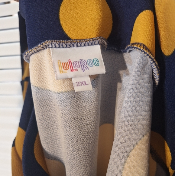 LuLaRoe Cassie Mustard Yellow and Blue Polka-dot Skirt Size 2XL - Picture 4 of 6